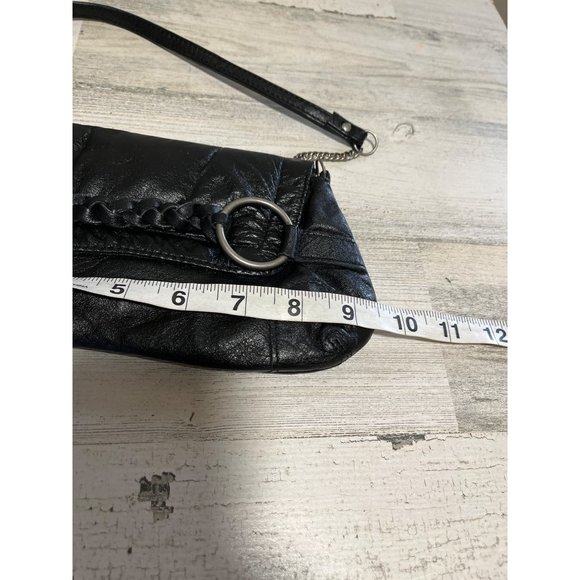 Woman’s black genuine leather small purse with partial chain handle and tassels - Picture 5 of 6